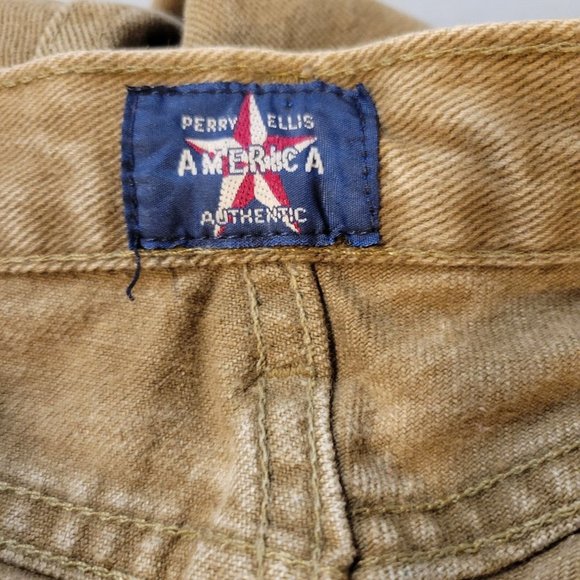 Vintage Perry Ellis America Mens Brown Tapered Denim Jeans 33x30 - Picture 9 of 11